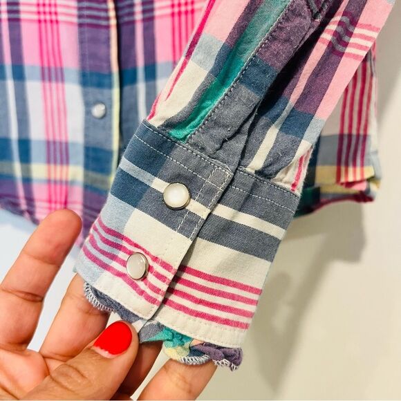 09 Apparel Girl's Western Pearl Snap Button Up Shirt Long Sleeve Ruffle Sz Large - Picture 6 of 8